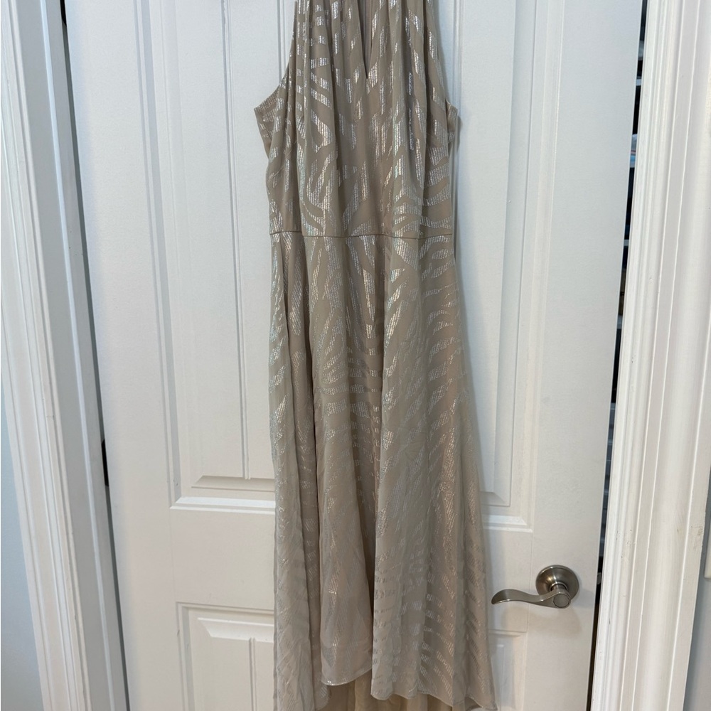 White House Black Market Gold Embellished Halter Gown